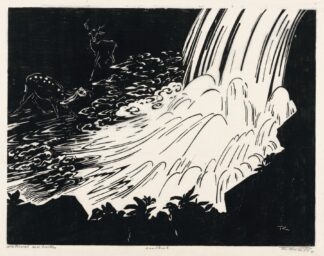 Waterval met herten by Johannes Frederik Engelbert ten Klooster