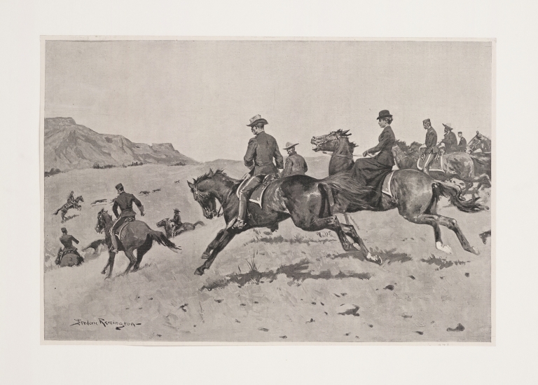 Winter pastimes at an army’s post in the southwest–a run with the hounds by Frederic Remington