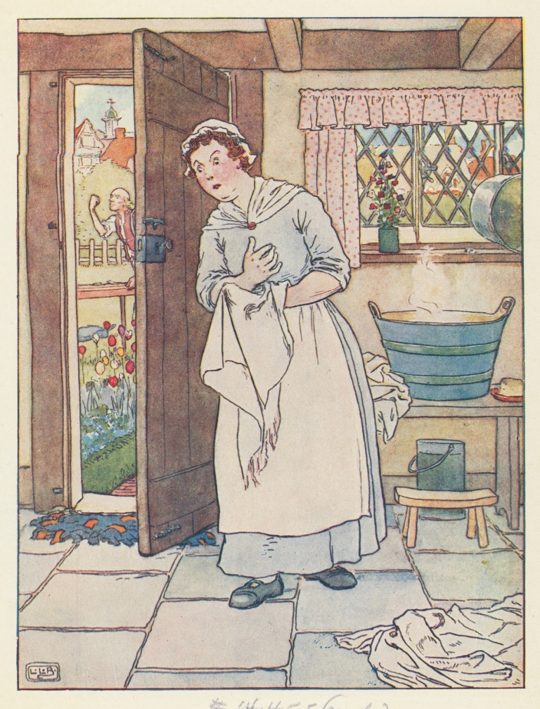 Woman drying her hands. by Leonard Leslie Brooke