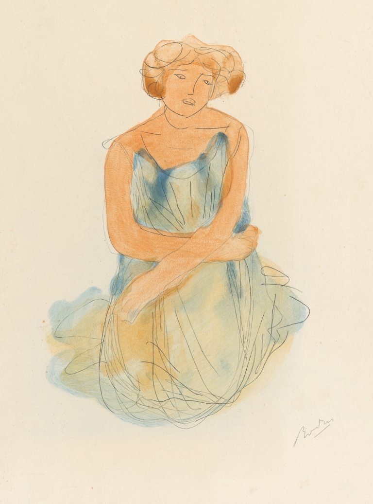 Woman in blue and orange dress by Auguste Rodin