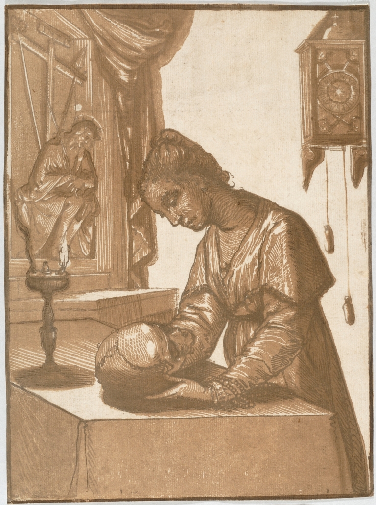 Woman Meditating on a Skull by Andrea Andreani