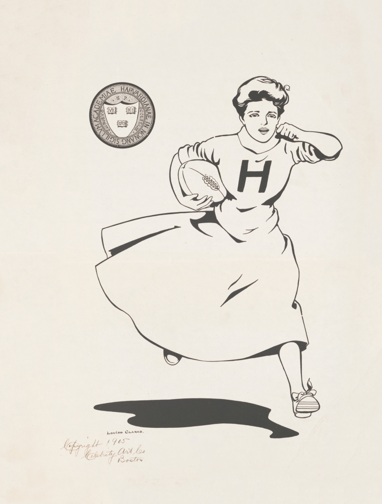 Woman playing football, Harvard University by Louise Clarke