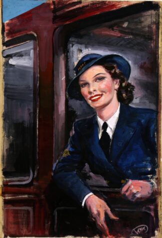 WRNS rating at railway carriage by Anonymous
