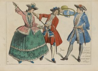 XVIIIe siècle Espagnols a la chasse. Gravure anony[me] de l’époque. by Raphaël Jacquemin