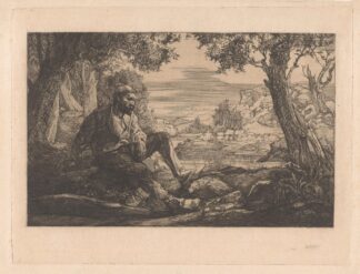 Zittende man in heuvellandschap by Johannes Josephus Aarts