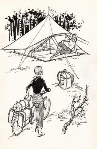 Zittende vrouw voor een tent by Anonymous