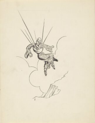 Zwevende man aan parachute by F. Ockerse