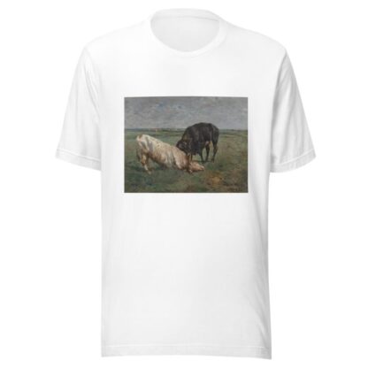 Fight between two young bulls by Alfred Verwee T-Shirt