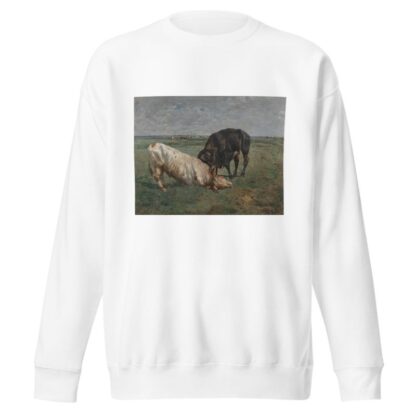 Fight between two young bulls by Alfred Verwee Sweatshirt