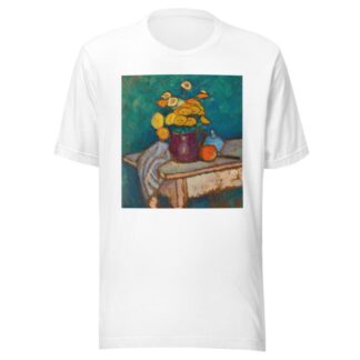 Stillleben mit Tuch, Blumen im Krug, Apfel und Behälter auf Tisch by Alexej von Jawlensky T-Shirt