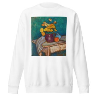 Stillleben mit Tuch, Blumen im Krug, Apfel und Behälter auf Tisch by Alexej von Jawlensky Sweatshirt
