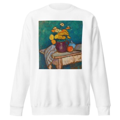 Stillleben mit Tuch, Blumen im Krug, Apfel und Behälter auf Tisch by Alexej von Jawlensky Sweatshirt