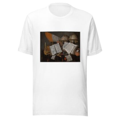 A Vanitas Still Life with a Flag, Candlestick, Musical Instruments, Books, Writing Paraphernalia, Globes and Hourglass by Edwaert Collier T-Shirt
