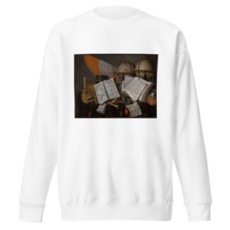 A Vanitas Still Life with a Flag, Candlestick, Musical Instruments, Books, Writing Paraphernalia, Globes and Hourglass by Edwaert Collier Sweatshirt