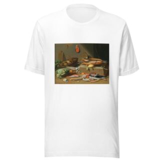 A kitchen still life with fish, vegetables and a cat by Pseudo Jan van Kessel II T-Shirt