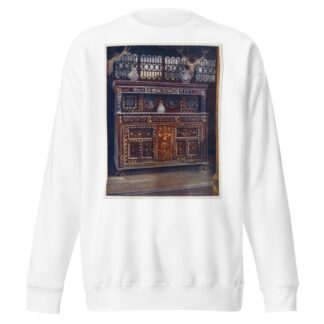 Carved and inlaid oak court cupboard. by Edwin Foley Sweatshirt