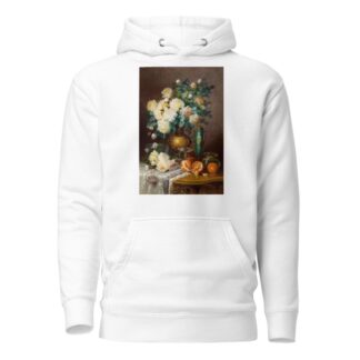 White Roses, Oranges, and Porcelain Urn on Draped Table by Max Carlier Hoodie