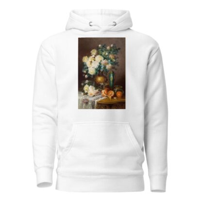 White Roses, Oranges, and Porcelain Urn on Draped Table by Max Carlier Hoodie