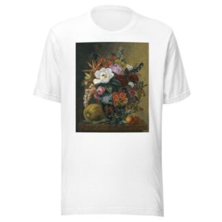 Exotic blooms in a Grecian krater with fruit on a marble ledge by Johan Laurentz Jensen T-Shirt