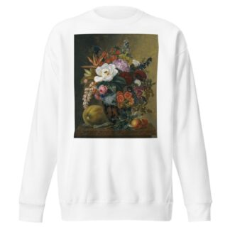 Exotic blooms in a Grecian krater with fruit on a marble ledge by Johan Laurentz Jensen Sweatshirt