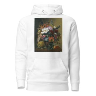 Exotic blooms in a Grecian krater with fruit on a marble ledge by Johan Laurentz Jensen Hoodie