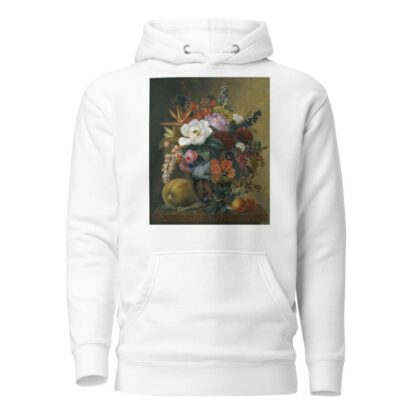 Exotic blooms in a Grecian krater with fruit on a marble ledge by Johan Laurentz Jensen Hoodie