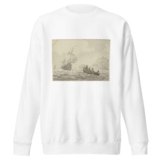 Bewegte See, links segelt ein großes Schiff, rechts ein Ruderboot mit vier Mann by Wigerus Vitringa Sweatshirt