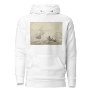 Bewegte See, links segelt ein großes Schiff, rechts ein Ruderboot mit vier Mann by Wigerus Vitringa Hoodie