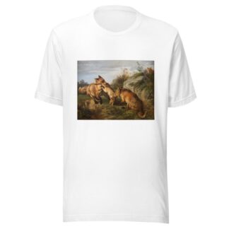 Two foxes fighting for their prey by Carl Friedrich Deiker T-Shirt