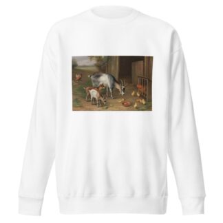Goats and chickens in a farmyard by Edgar Hunt Sweatshirt