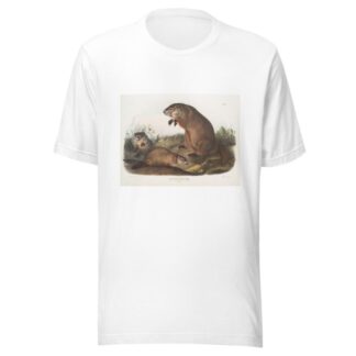 Arctomys monax, Maryland Marmot, Woodchuck, Groundhog. Natural size. Old & young. by John Woodhouse Audubon T-Shirt