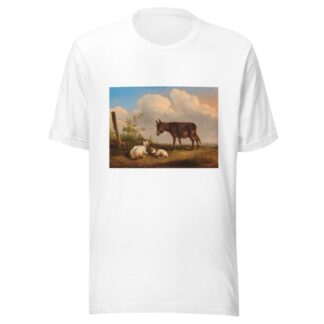 A Donkey and Goats on a Country Road by Eugène Joseph Verboeckhoven T-Shirt