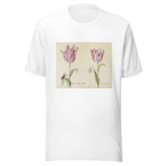 Twee tulpen met vliegend hert en vlinder Zussen de General Bol Conde de Holandt by Jacob Marrel T-Shirt