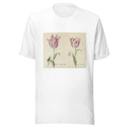 Twee tulpen met vliegend hert en vlinder Zussen de General Bol Conde de Holandt by Jacob Marrel T-Shirt