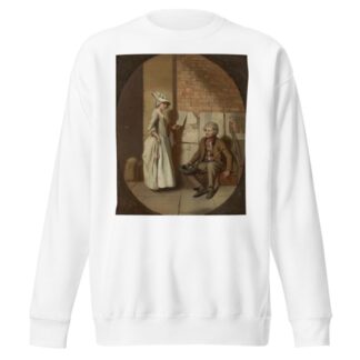 A girl buying a ballad, in a feigned oval by Henry Walton Sweatshirt