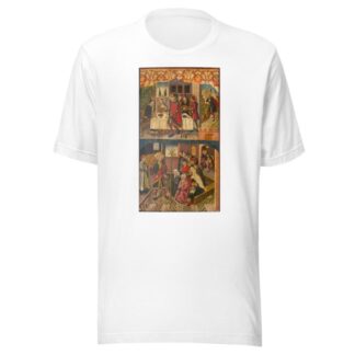 Saint Christopher Taking Leave of the King Who Feared Satan; Saint Christopher and His Converts by Martín de Soria T-Shirt
