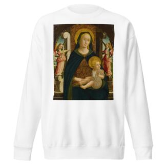 Madonna and Child enthroned with two angels by Giovanni Mazone Sweatshirt