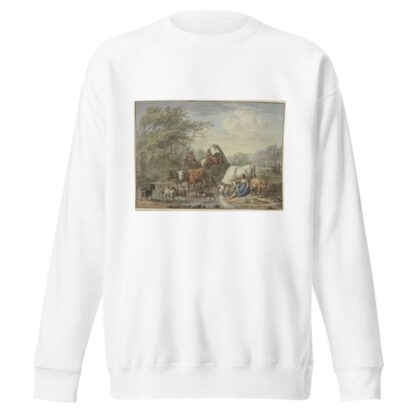 Hirten fahren mit einem Wagen durchs Wasser, rechts eine Hirtin, die sich die Füße wäscht, bei einer weißen Kuh by Aert Schouman Sweatshirt