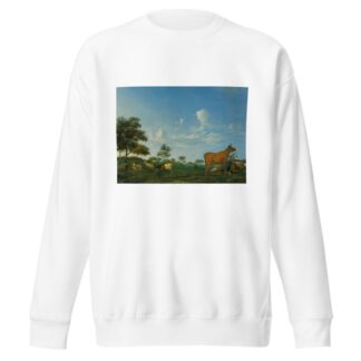 A cow, sheep and goats in a meadow with a shepherd asleep by Adriaen van de Velde Sweatshirt