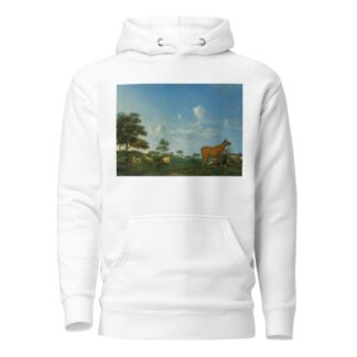 A cow, sheep and goats in a meadow with a shepherd asleep by Adriaen van de Velde Hoodie
