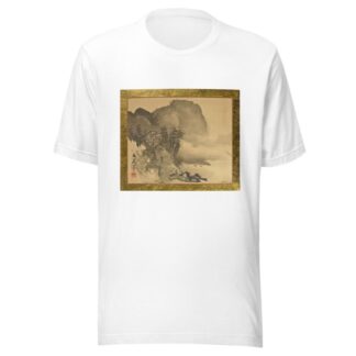 A House on a Cliff with Mountains in the Background by Tani Bunchō T-Shirt