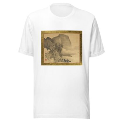 A House on a Cliff with Mountains in the Background by Tani Bunchō T-Shirt