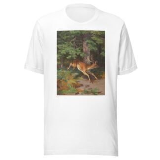 Skovparti med kronvildt i en lysning by Adolf Mackeprang T-Shirt