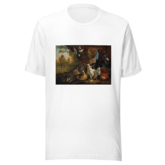 A peacock, chickens, pigeons and other birds in a landscape by Pieter Casteels III T-Shirt