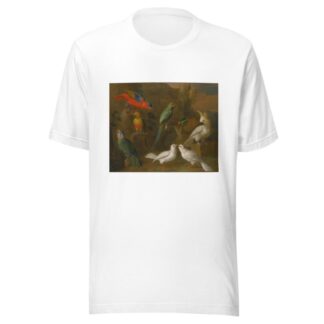 A Landscape With Exotic Birds Including Parrots, Parakeets, Turtle Doves And Cockatoos by Circle of Tobias Stranover T-Shirt