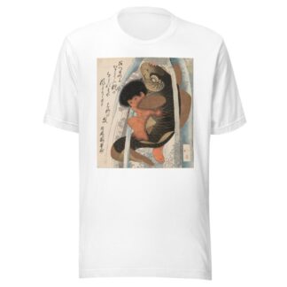 Kaidomaru wrestling a carp in a cascade by Toyota Hokkei T-Shirt