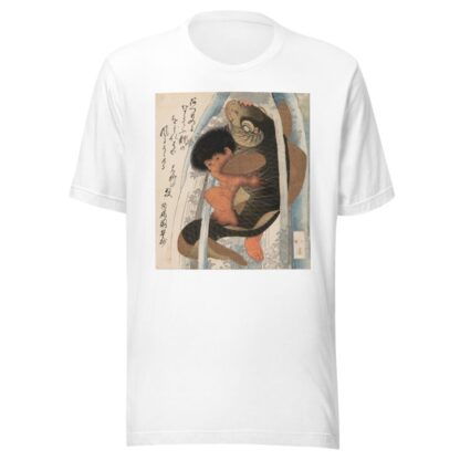 Kaidomaru wrestling a carp in a cascade by Toyota Hokkei T-Shirt