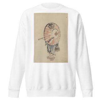 A person walking to the left, mostly obscured by an open parasol carried over the shoulder by Katsushika Hokusai Sweatshirt