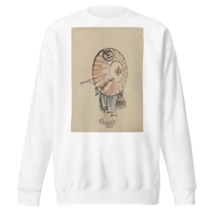 A person walking to the left, mostly obscured by an open parasol carried over the shoulder by Katsushika Hokusai Sweatshirt