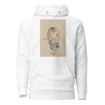 A person walking to the left, mostly obscured by an open parasol carried over the shoulder by Katsushika Hokusai Hoodie